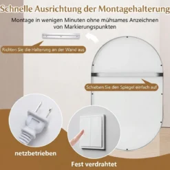Badspiegel mit Beleuchtung 50 x 80 cm LED Badezimmerspiegel Oval Beschlagfreier Wandspiegel Silber