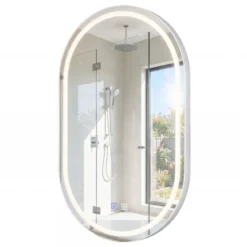 Badspiegel mit Beleuchtung 50 x 80 cm LED Badezimmerspiegel Oval Beschlagfreier Wandspiegel Silber