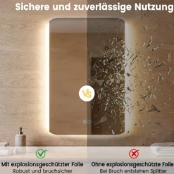 Badspiegel mit LED Beleuchtung 3 Lichtfarben Dimmbar & Stufenlose Helligkeitsregelung 70 x 50 cm