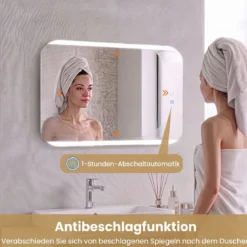 Badspiegel mit LED Beleuchtung 3 Lichtfarben Dimmbar & Stufenlose Helligkeitsregelung 70 x 50 cm