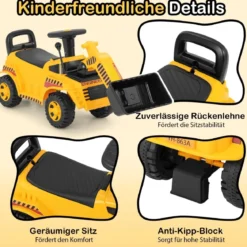 Bagger zum aufsitzen mit Verstellbarer Schaufel & Stauraum unter Sitz Sitzbagger Kinderbagger