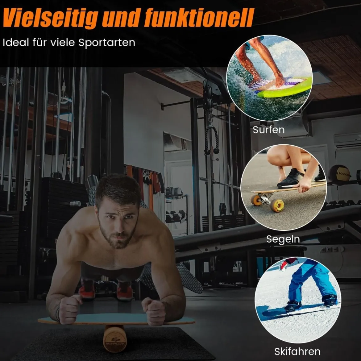 Balance Board aus Holz Balancebrett Balance Trainer Trickboard für zuhause inkl. Korkrolle