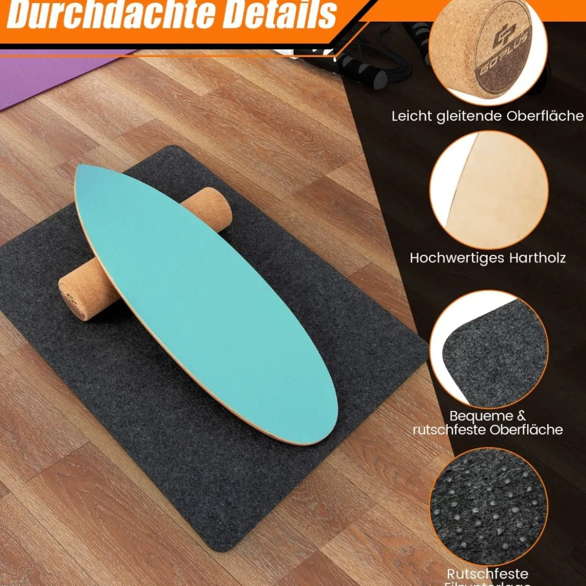 Balance Board aus Holz Balancebrett Balance Trainer Trickboard für zuhause inkl. Korkrolle