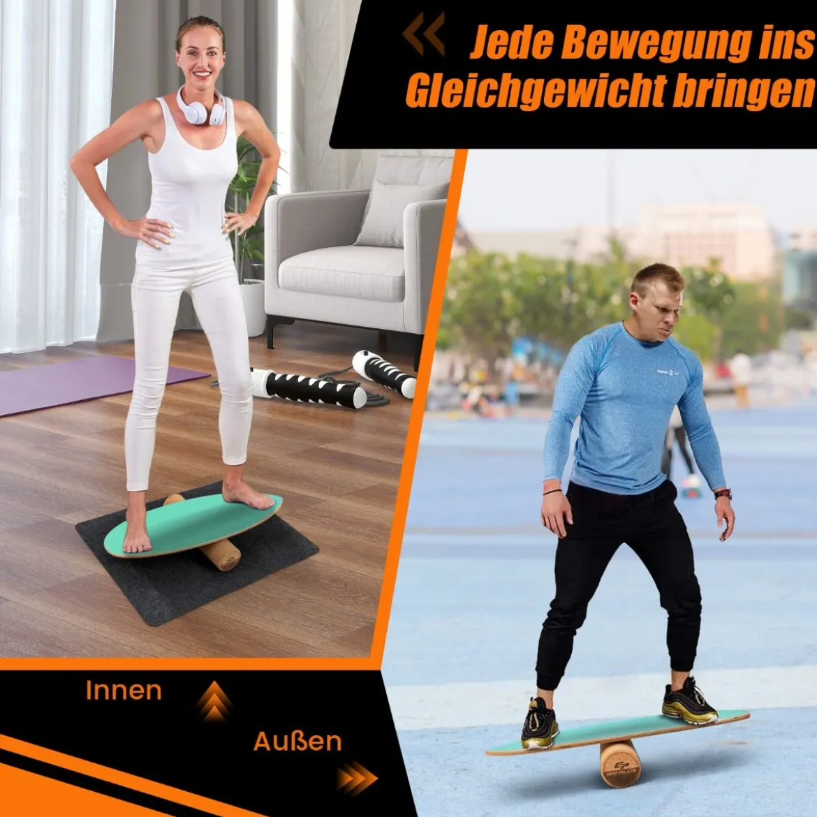 Balance Board aus Holz Balancebrett Balance Trainer Trickboard für zuhause inkl. Korkrolle