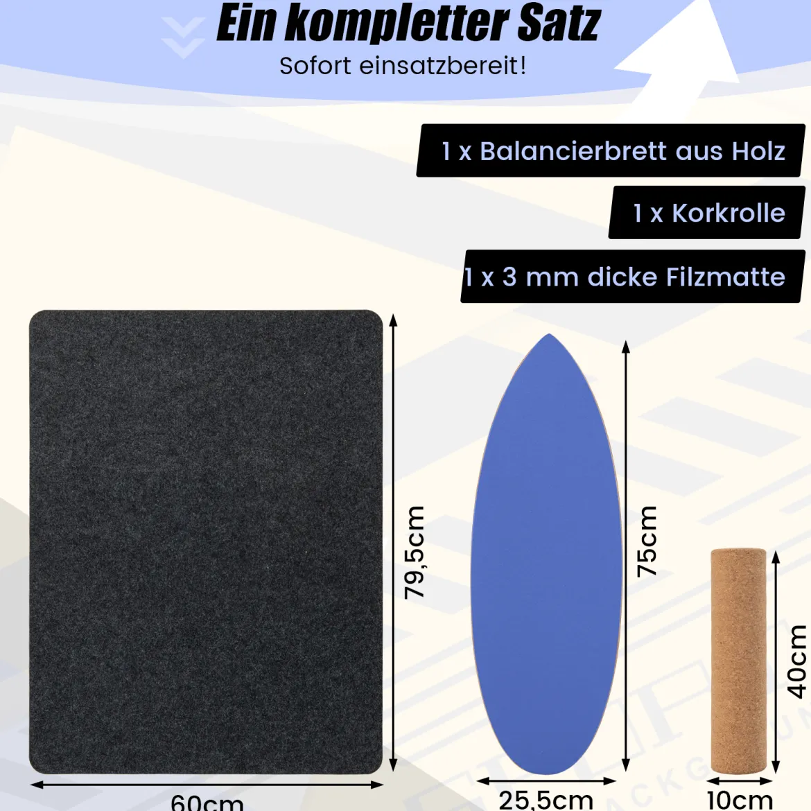 Balance Board aus Holz Balancebrett Balance Trainer Trickboard für zuhause inkl. Korkrolle