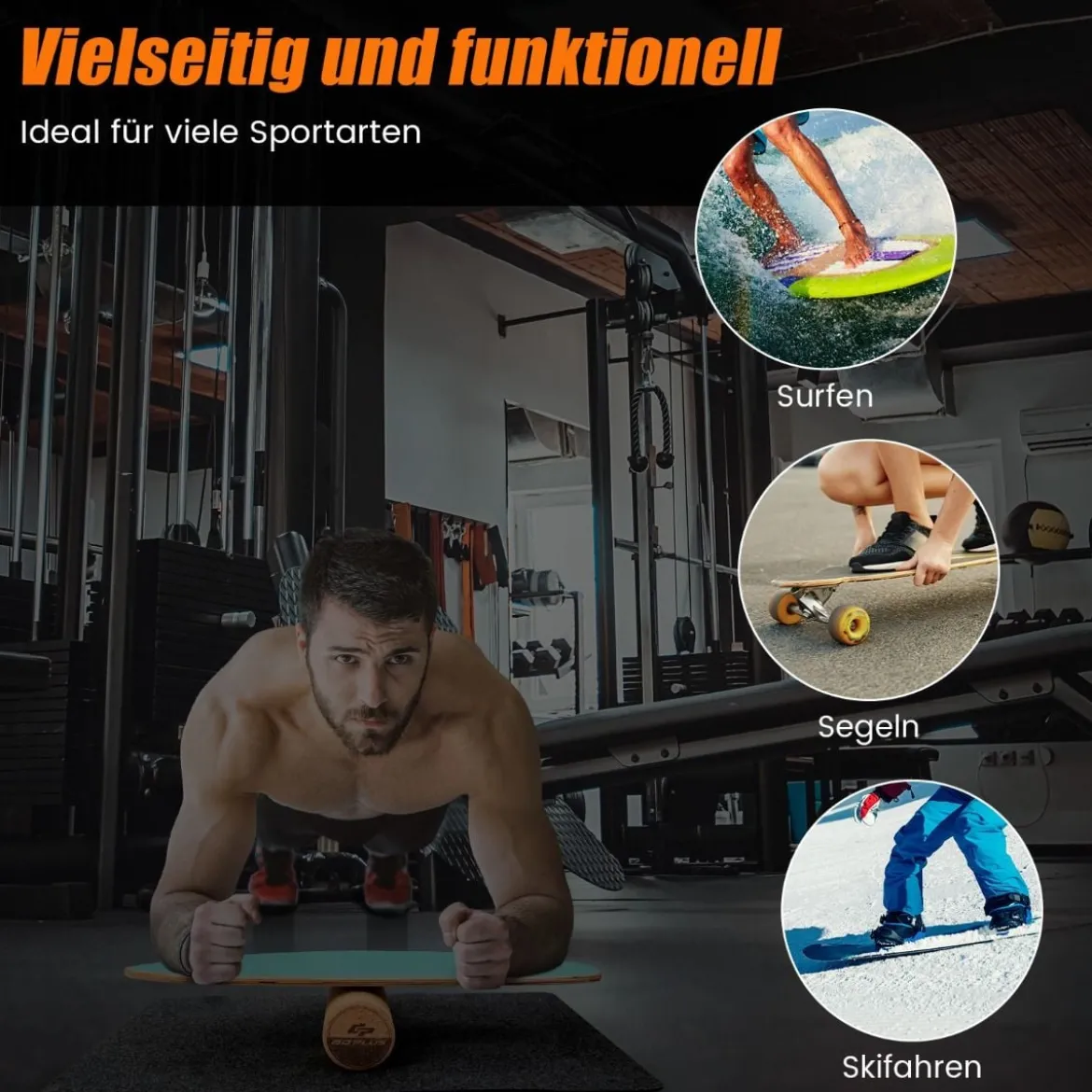 Balance Board aus Holz Balancebrett Balance Trainer Trickboard für zuhause inkl. Korkrolle