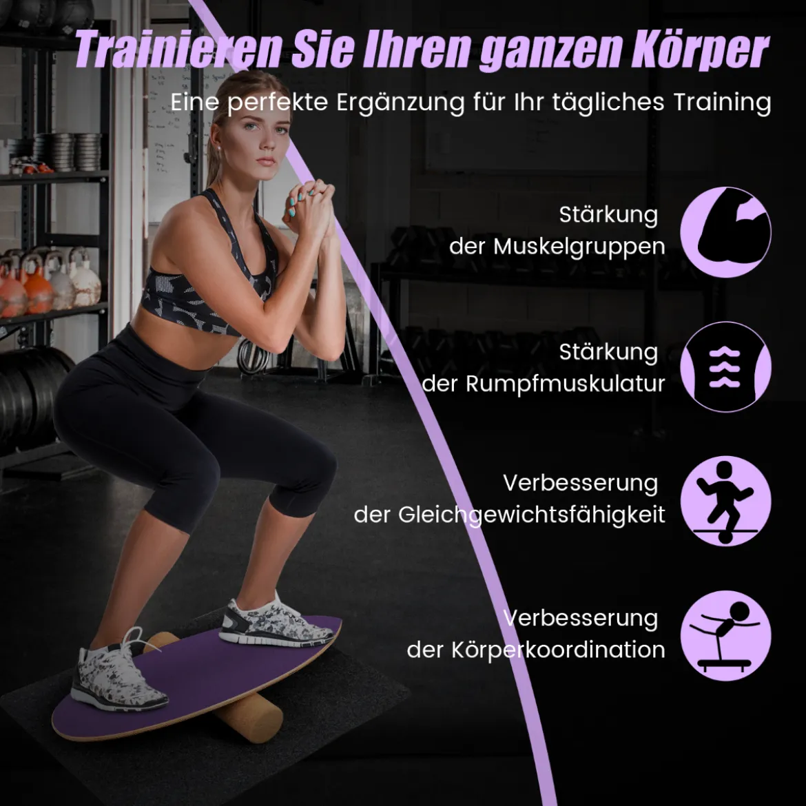 Balance Board aus Holz Balancebrett Balance Trainer Trickboard für zuhause inkl. Korkrolle