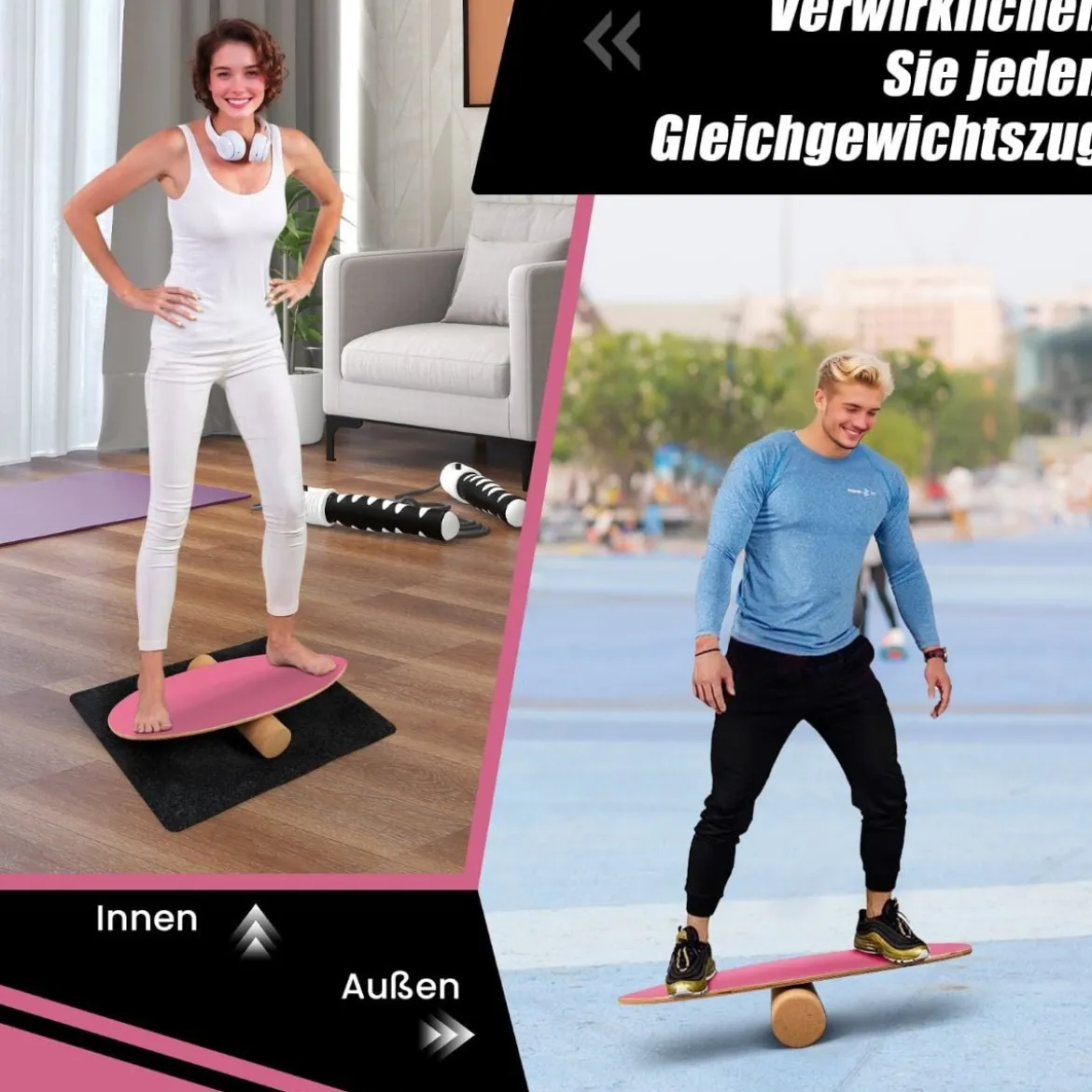 Balance Board aus Holz Balancebrett Balance Trainer Trickboard für zuhause inkl. Korkrolle