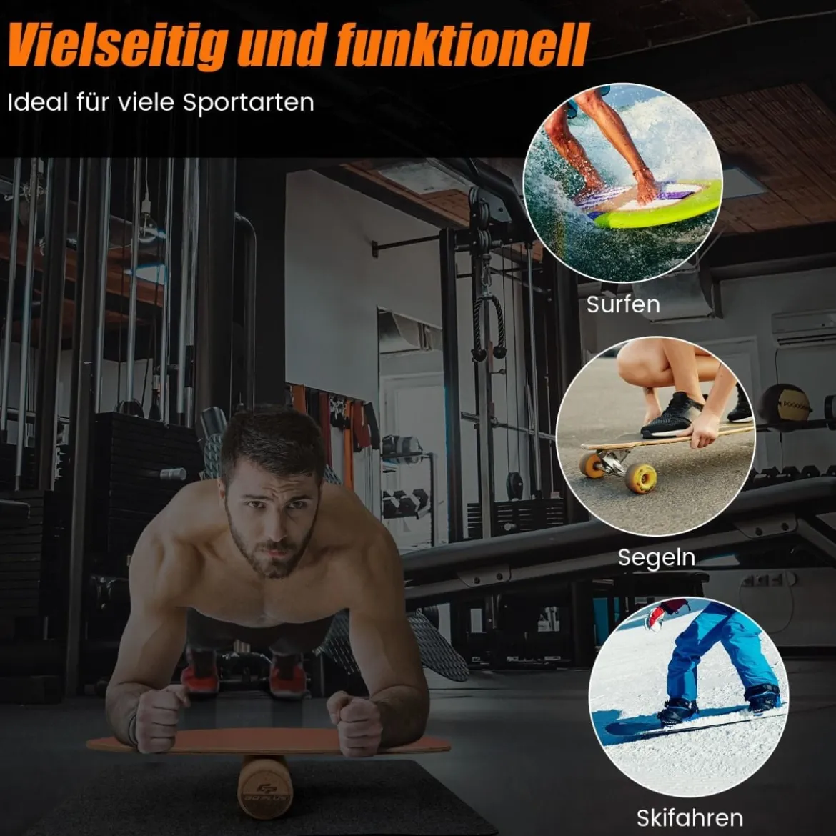 Balance Board aus Holz Balancebrett Balance Trainer Trickboard für zuhause inkl. Korkrolle