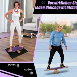 Balance Board aus Holz Balancebrett Balance Trainer Trickboard für zuhause inkl. Korkrolle