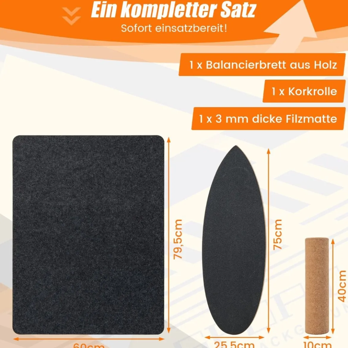 Balance Board aus Holz Balancebrett Balance Trainer Trickboard für zuhause inkl. Korkrolle