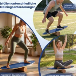 Balance Board für Erwachsene Holz Gleichgewichtstrainer mit Korkrolle Blau