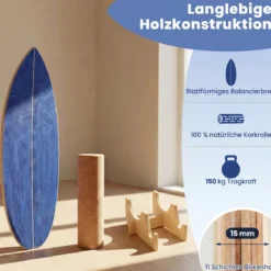 Balance Board für Erwachsene Holz Gleichgewichtstrainer mit Korkrolle Blau