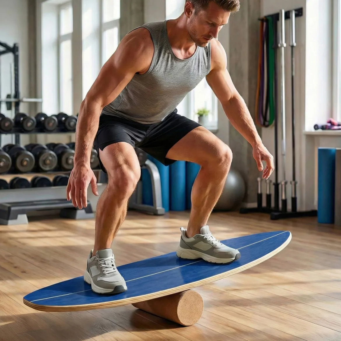 Balance Board für Erwachsene Holz Gleichgewichtstrainer mit Korkrolle Blau