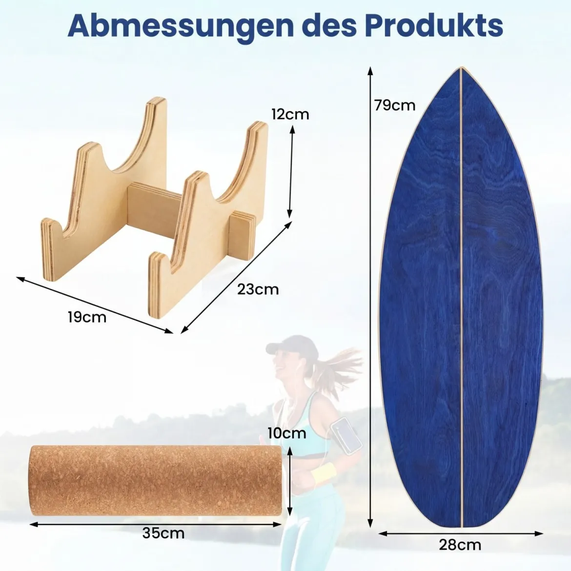Balance Board für Erwachsene Holz Gleichgewichtstrainer mit Korkrolle Blau