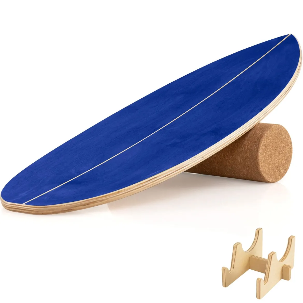 Balance Board für Erwachsene Holz Gleichgewichtstrainer mit Korkrolle Blau