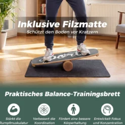 Balance Board 17 mm Waveboard mit 10 cm Korkrolle Surfbrett aus Birkenholz bis 100 kg Belastbar