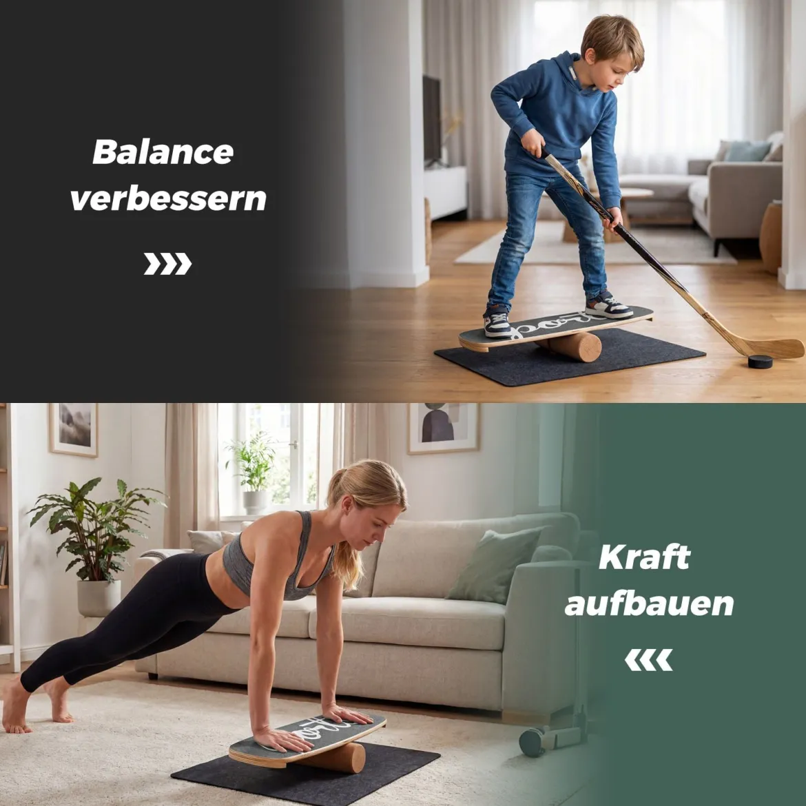 Balance Board 17 mm Waveboard mit 10 cm Korkrolle Surfbrett aus Birkenholz bis 100 kg Belastbar