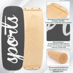 Balance Board 17 mm Waveboard mit 10 cm Korkrolle Surfbrett aus Birkenholz bis 100 kg Belastbar