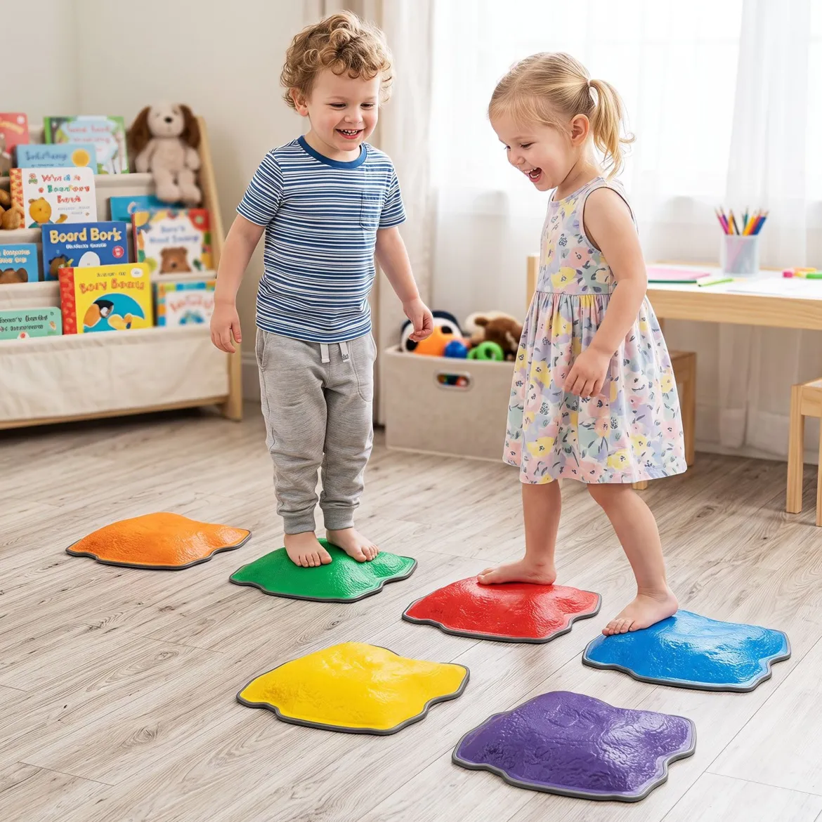 Balanciersteine für Kinder ab 3 Jahren 6-teilig Trittsteine mit Rutschfester TPE-Unterlage Stapelbar