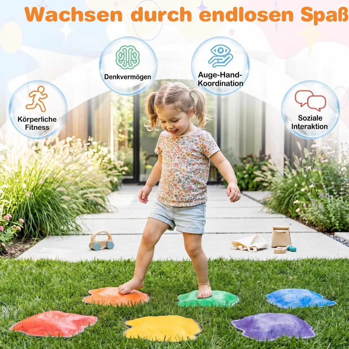 Balanciersteine für Kinder ab 3 Jahren 6-teilig Trittsteine mit Rutschfester TPE-Unterlage Stapelbar