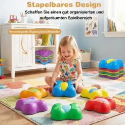 Balanciersteine für Kinder ab 3 Jahren 6er Set Stapelbar Trittsteine mit Abgerundeten Kanten