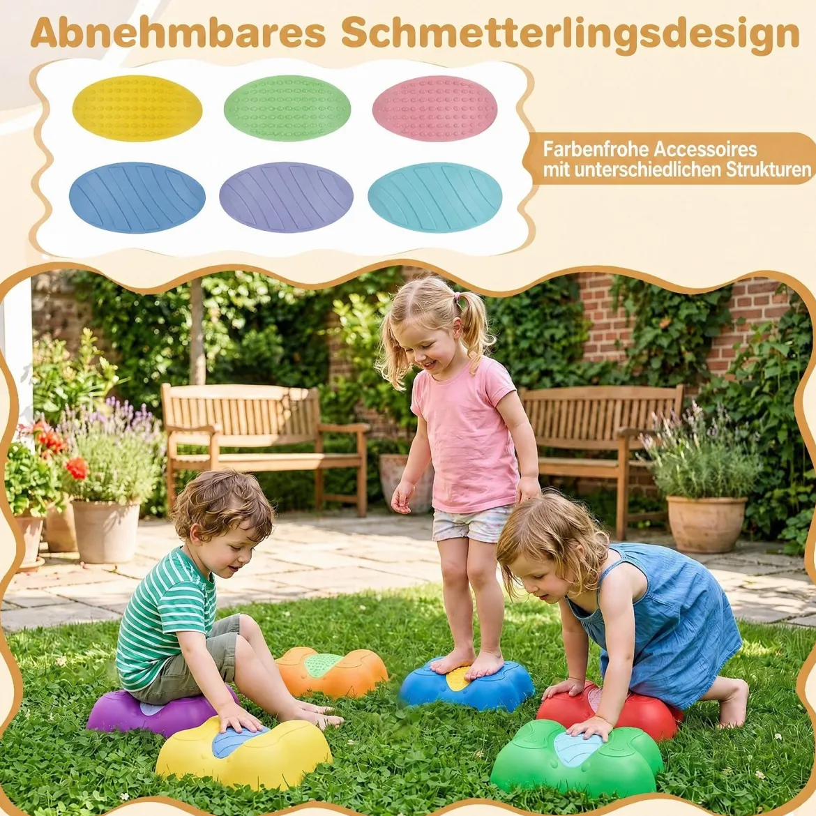 Balanciersteine für Kinder ab 3 Jahren 6er Set Stapelbar Trittsteine mit Abgerundeten Kanten