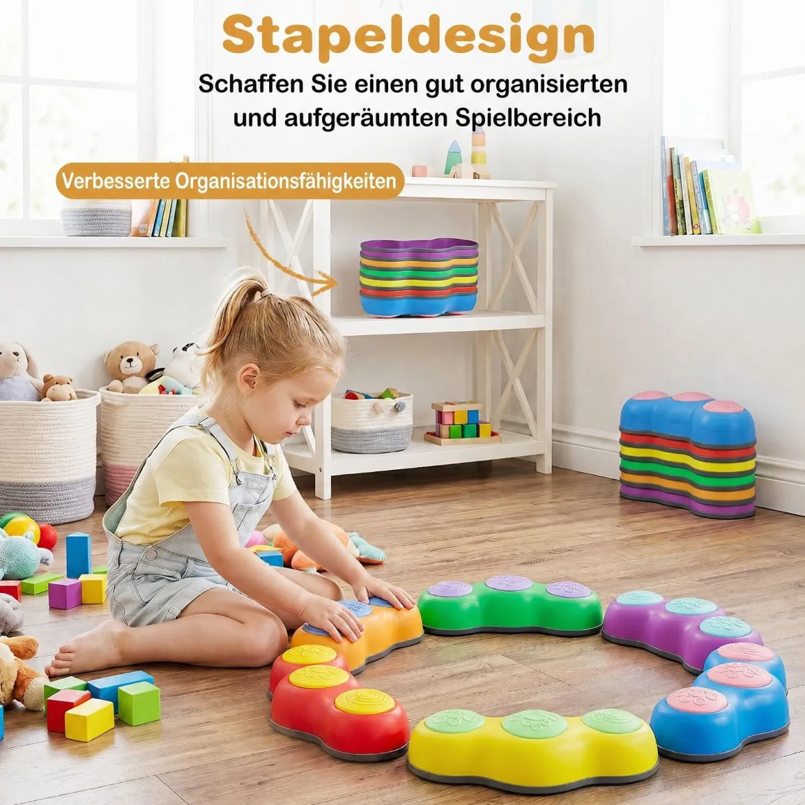 Balanciersteine für Kinder ab 3 Jahren 6 Stück Rutschfeste Stapelsteine mit Polster aus TPE