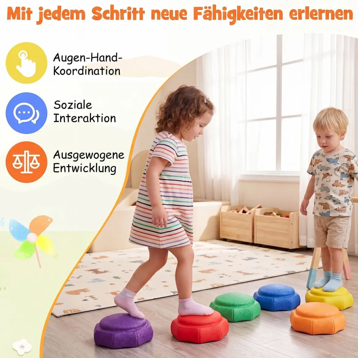 Balanciersteine für Kinder 6er Set Rutschfeste Stapelsteine zur Förderung von Koordination & Gleichgewicht