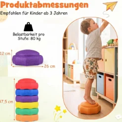 Balanciersteine für Kinder 6er Set Rutschfeste Stapelsteine zur Förderung von Koordination & Gleichgewicht