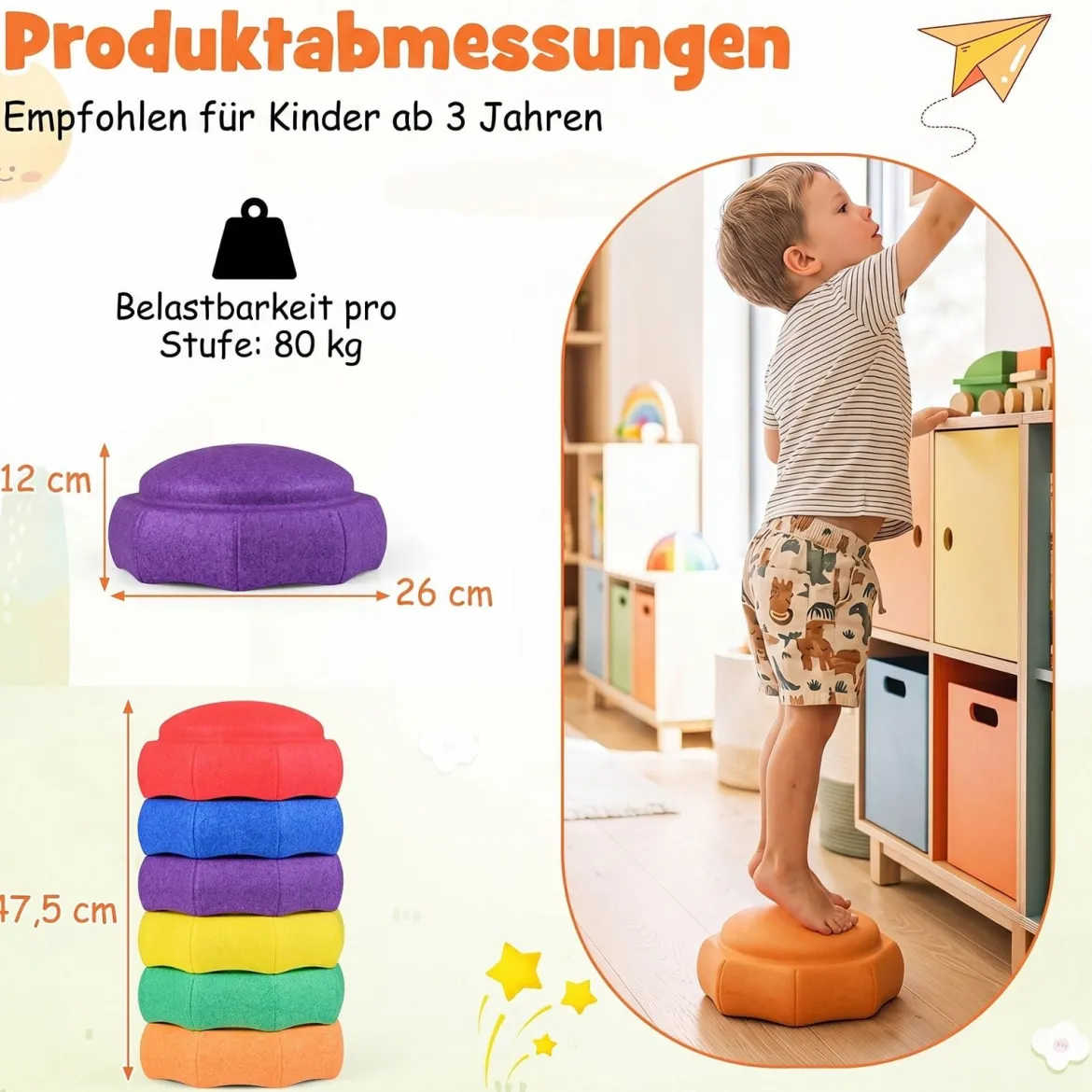 Balanciersteine für Kinder 6er Set Rutschfeste Stapelsteine zur Förderung von Koordination & Gleichgewicht