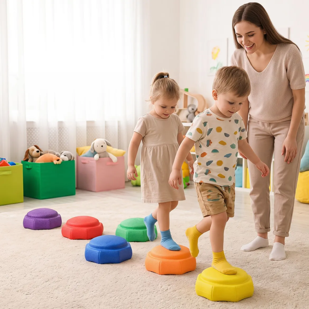Balanciersteine für Kinder 6er Set Rutschfeste Stapelsteine zur Förderung von Koordination & Gleichgewicht