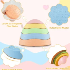 Balanciersteine für Kinder Rutschfeste Stapelsteine bis 80 kg Belastbar Flusssteine Macaron Pentagon