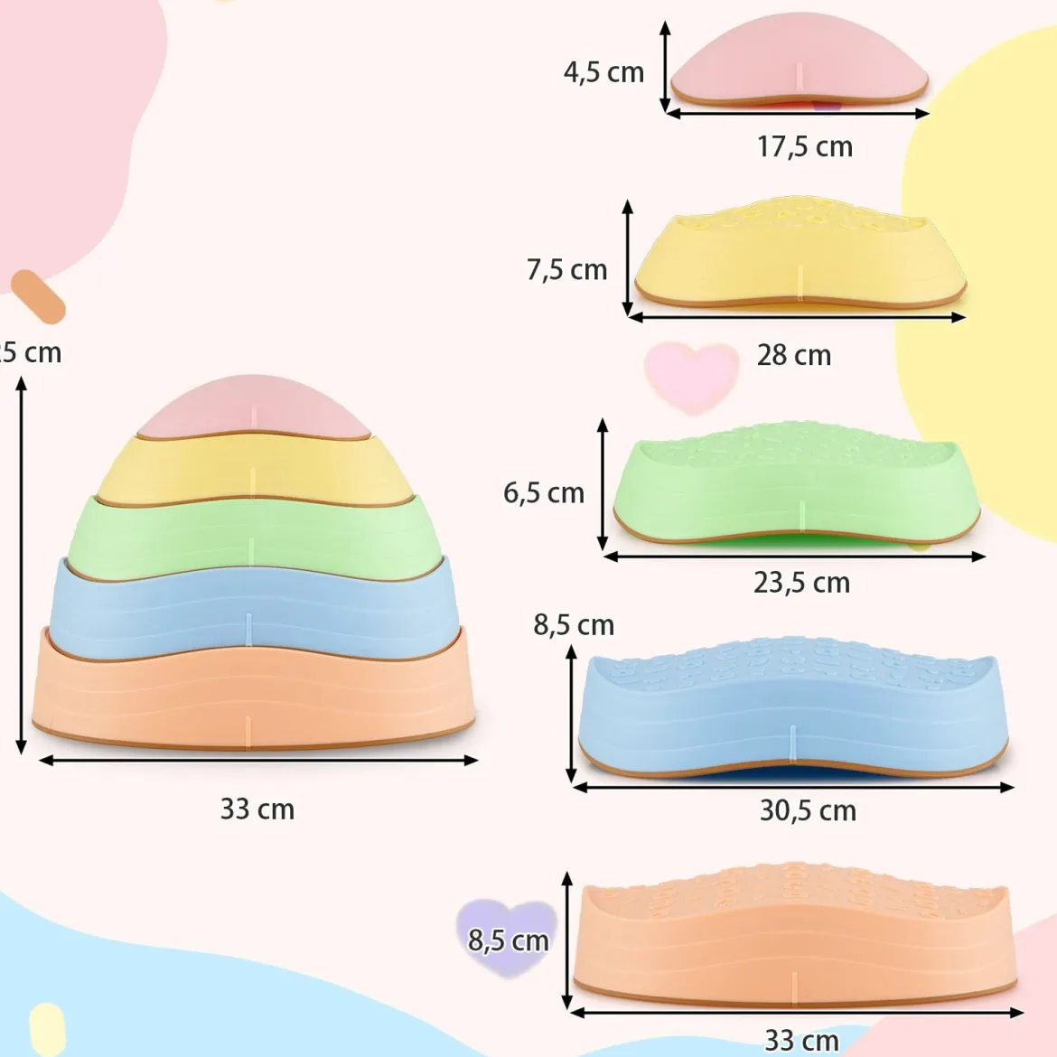 Balanciersteine für Kinder Rutschfeste Stapelsteine bis 80 kg Belastbar Flusssteine Macaron Pentagon