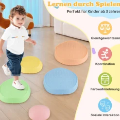 Balanciersteine für Kinder Rutschfeste Stapelsteine bis 80 kg Belastbar Flusssteine Macaron Pentagon