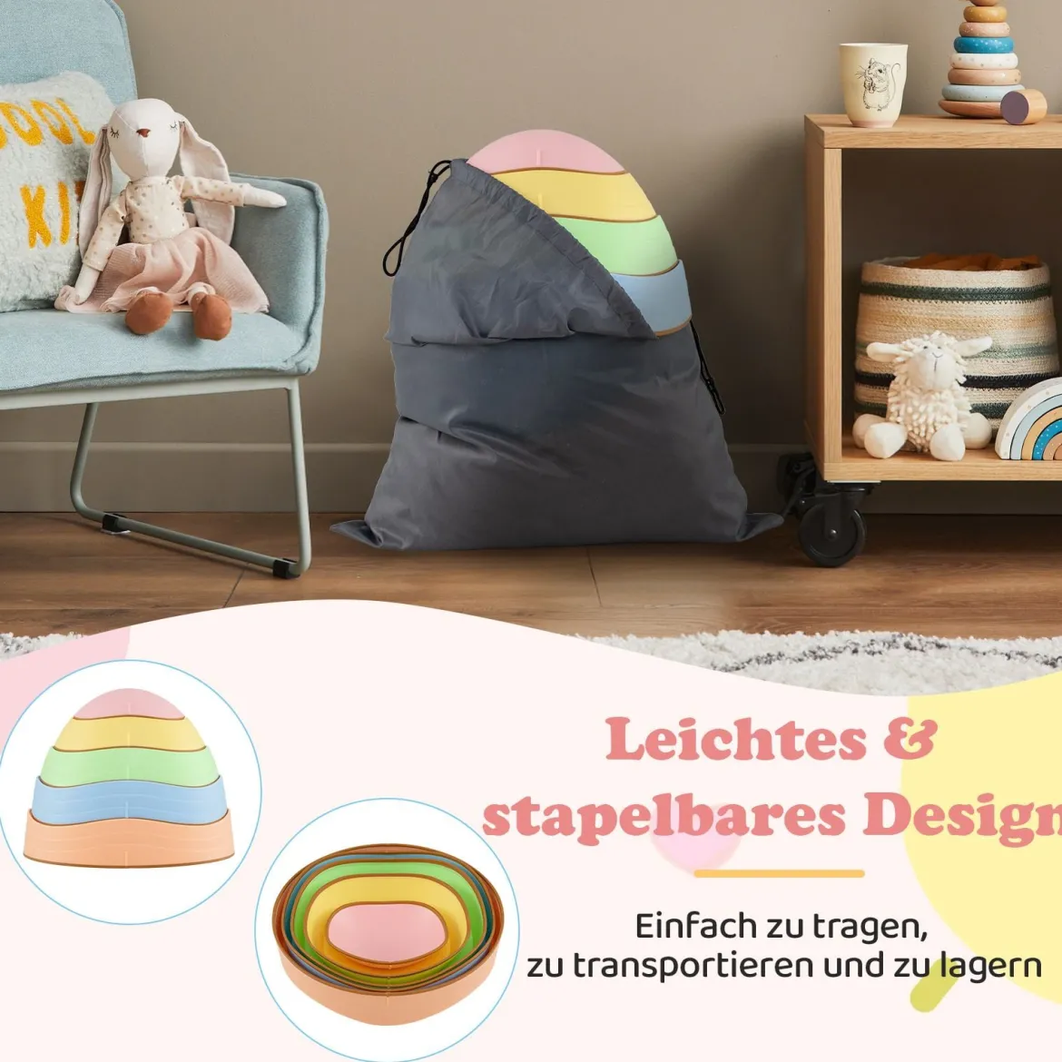 Balanciersteine für Kinder Rutschfeste Stapelsteine bis 80 kg Belastbar Flusssteine Macaron Pentagon