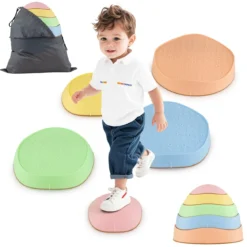 Balanciersteine für Kinder Rutschfeste Stapelsteine bis 80 kg Belastbar Flusssteine Macaron Pentagon