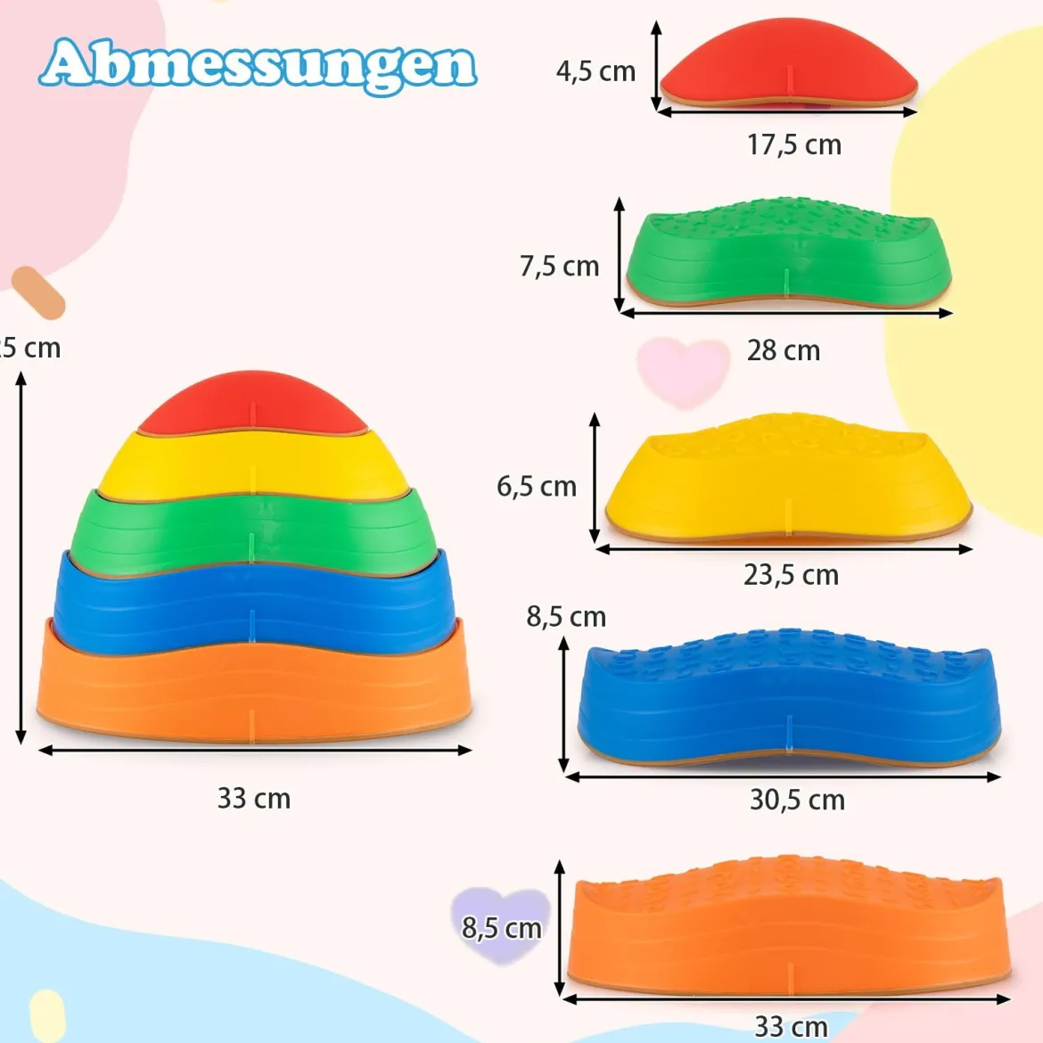 Balanciersteine für Kinder Rutschfeste Stapelsteine bis 80 kg Belastbar Flusssteine Bunt Pentagon