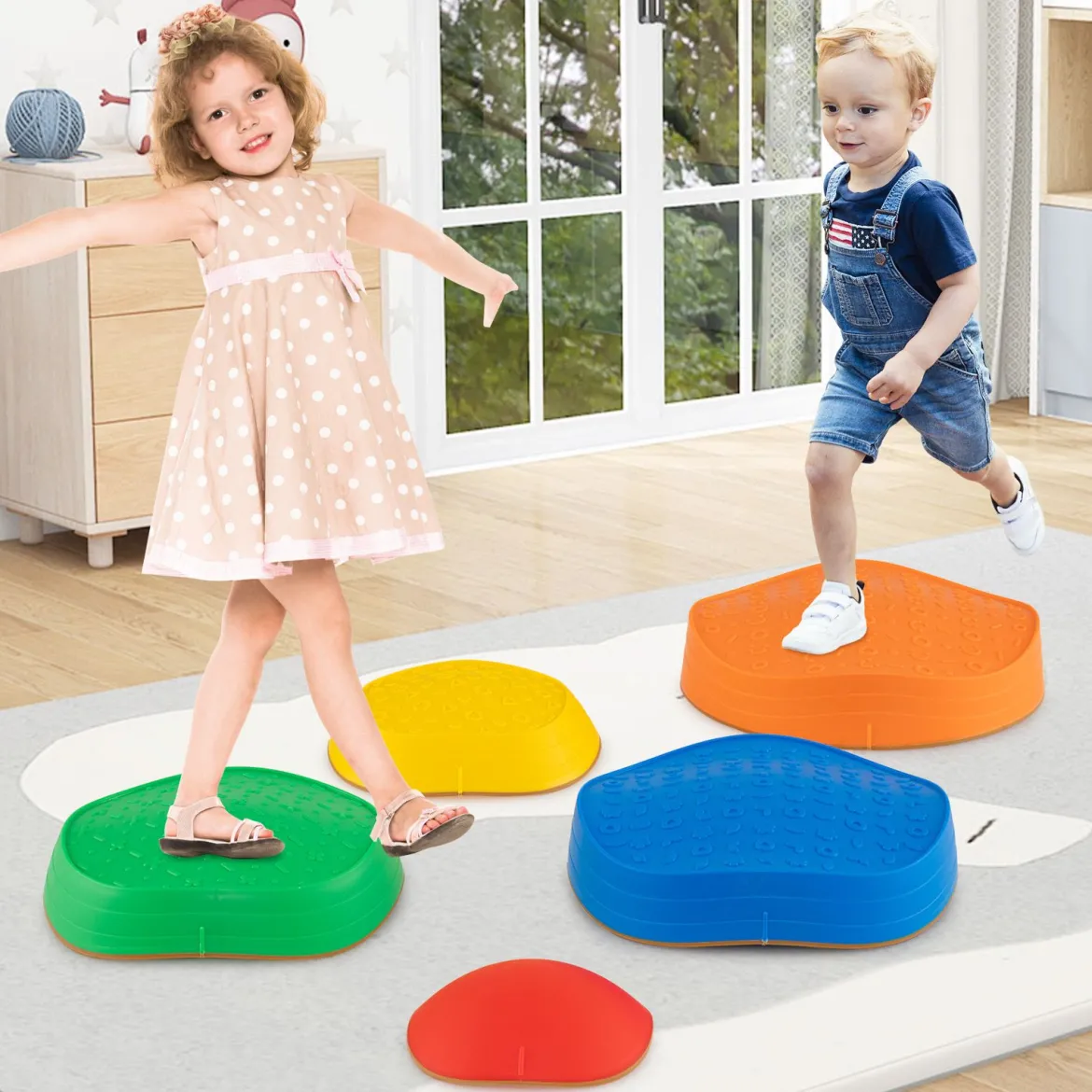Balanciersteine für Kinder Rutschfeste Stapelsteine bis 80 kg Belastbar Flusssteine Bunt Pentagon