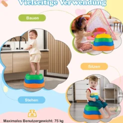 Balanciersteine für Kinder Rutschfeste Stapelsteine bis 80 kg Belastbar Flusssteine Bunt Pentagon