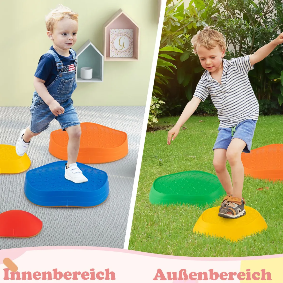 Balanciersteine für Kinder Rutschfeste Stapelsteine bis 80 kg Belastbar Flusssteine Bunt Pentagon