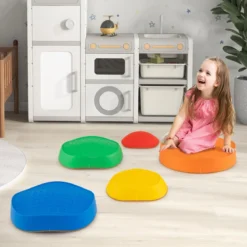 Balanciersteine für Kinder Rutschfeste Stapelsteine bis 80 kg Belastbar Flusssteine Bunt Pentagon