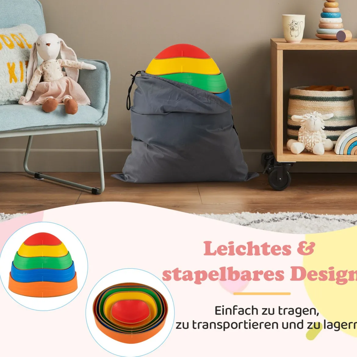 Balanciersteine für Kinder Rutschfeste Stapelsteine bis 80 kg Belastbar Flusssteine Bunt Pentagon