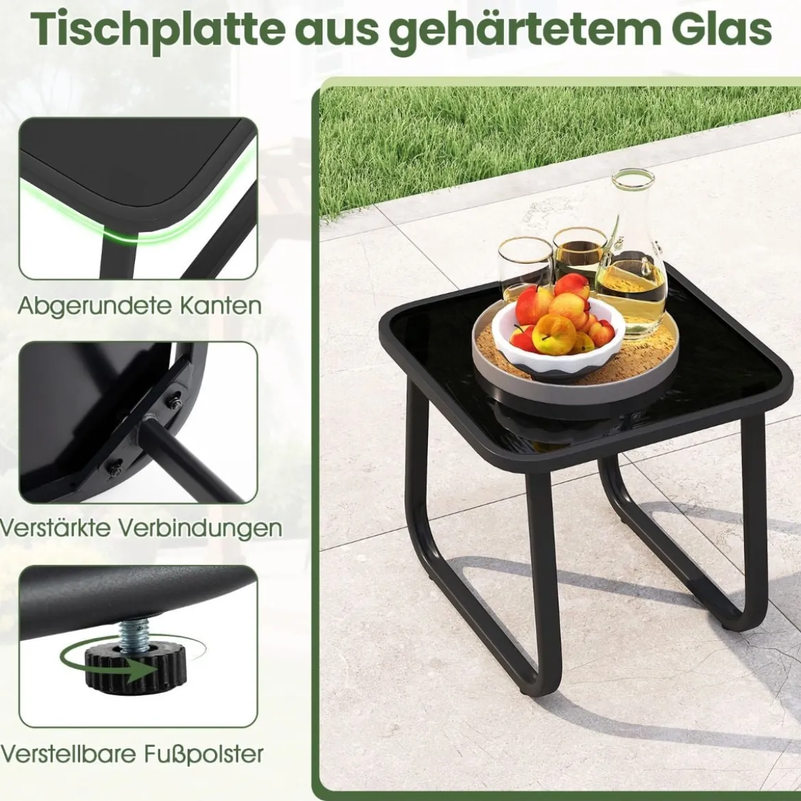 Balkonmöbel Set Gartenmöbel Set 2 Schaukelstühlen mit Tisch und Kissen Armlehnen aus WPC Grau