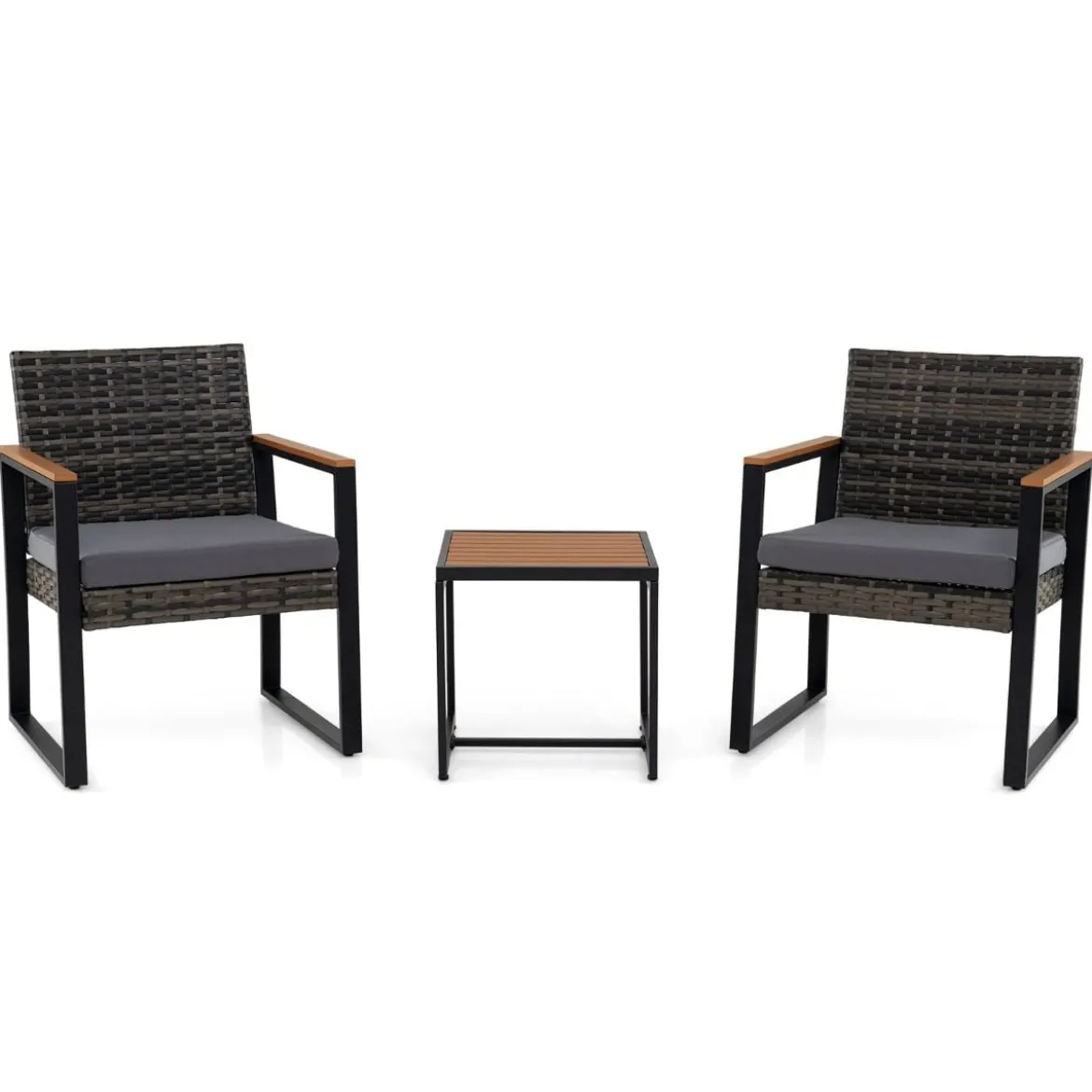 Balkonmöbel Set mit 2 Stühle & Beistelltisch & Weicher Kissen Sitzgruppe Lounge Set Grau