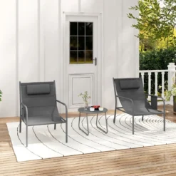 Balkonmöbel Set 3-tlg. Gartenmöbel Set mit 2 Stühlen & Tisch Balkonset mit atmungsaktivem Sitzstoff Grau