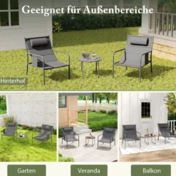 Balkonmöbel Set 3-tlg. Gartenmöbel Set mit 2 Stühlen & Tisch Balkonset mit atmungsaktivem Sitzstoff Grau