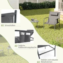 Balkonmöbel Set 3-tlg. Gartenmöbel Set mit 2 Stühlen & Tisch Balkonset mit atmungsaktivem Sitzstoff Grau