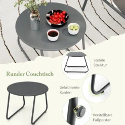 Balkonmöbel Set 3-tlg. Gartenmöbel Set mit 2 Stühlen & Tisch Balkonset mit atmungsaktivem Sitzstoff Grau