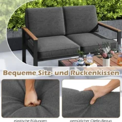 Balkonmöbel wetterfestes Gartenmöbel Set mit Aluminiumrahmen Balkonset mit Bank Grau